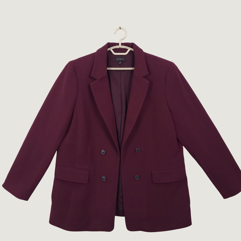 Talbots Double Breasted Blazer Jacket Burgundy Size 18 Casual Office Academia